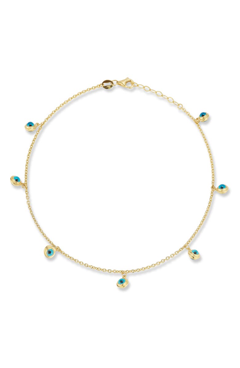 Ember Fine Jewelry 14K Gold Evil Eye Station Anklet, Main, color, 14K Gold