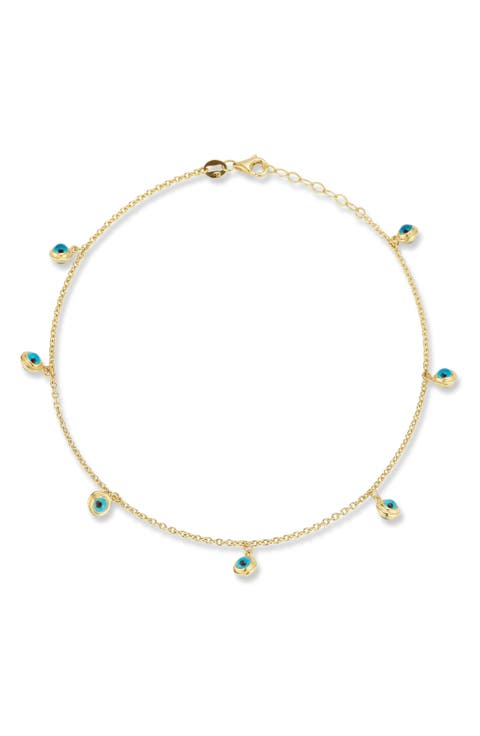 14K Gold Evil Eye Station Anklet