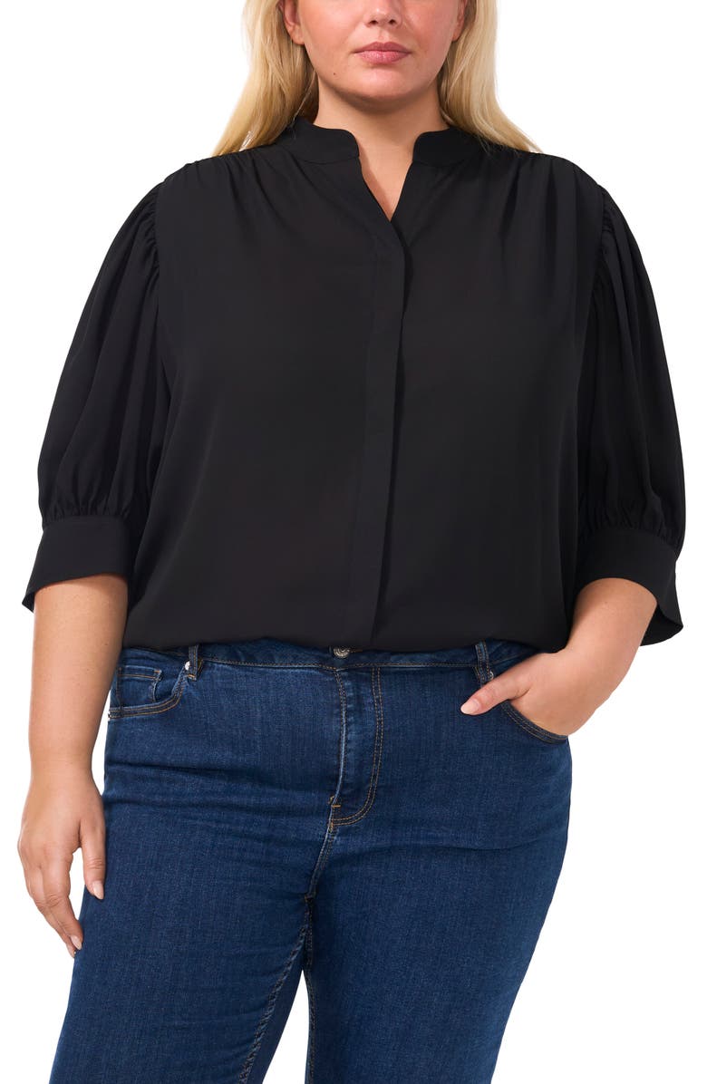 CeCe Hidden Placket Shirt, Main, color, Rich Black