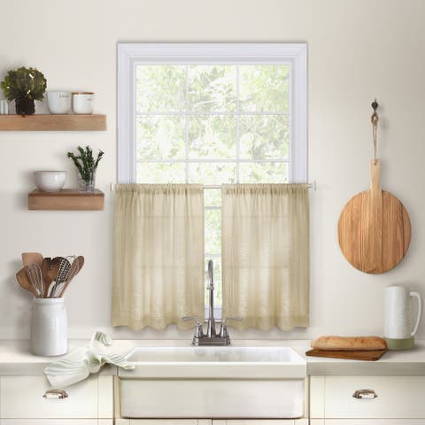 Cameron Kitchen Window Tier Set, Linen - 30"w X 24"l