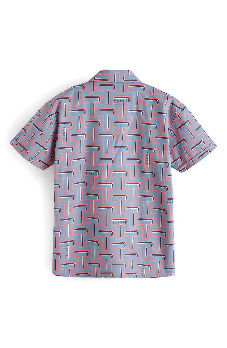 Baker by Ted Baker Kids' Cotton Graphic T-Shirt & Print Short Sleeve Button-Up Shirt Set, Alternate, color, Blue