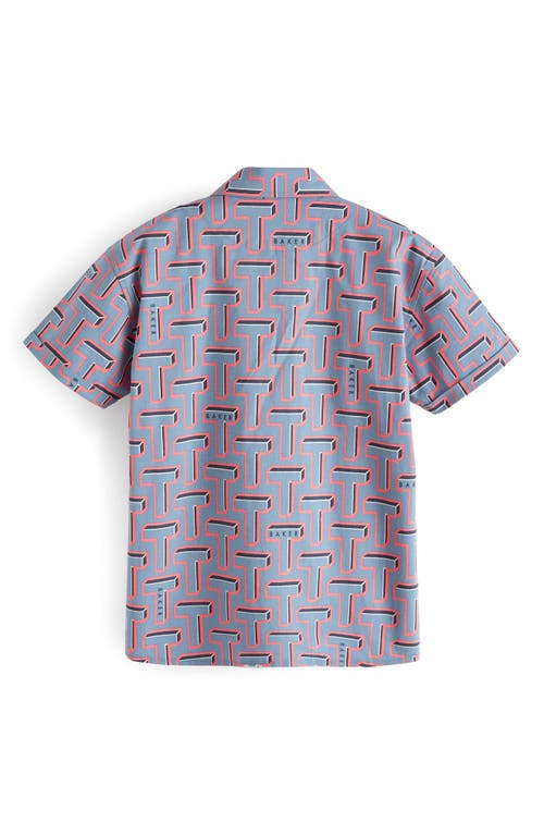 Baker By Ted Baker Kids' Cotton Graphic T-shirt & Print Short Sleeve Button-up Shirt Set In Blue