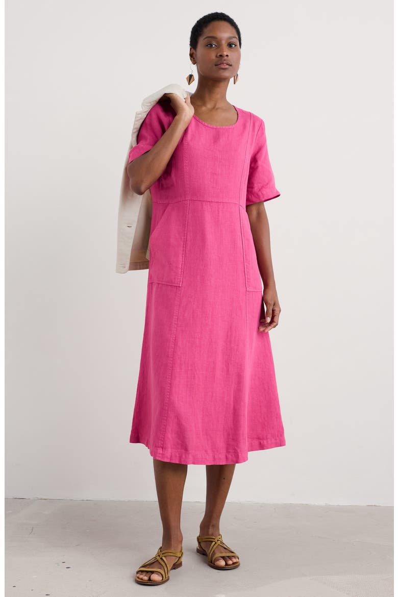 Grass Wave Linen Midi Dress, Alternate, color, TULIP