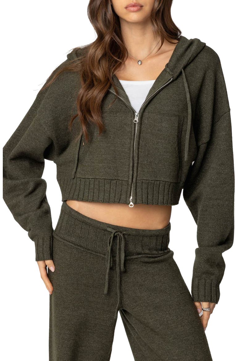 Russell Crop Hooded Zip Sweater, Main, color, OLIVE