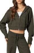 EDIKTED Russell Crop Hooded Zip Sweater