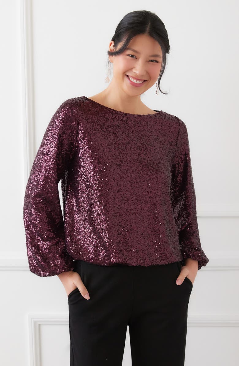 Karen Kane Sequin Boat Neck Top, Alternate, color, Eggplant