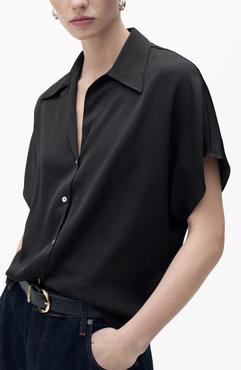 MANGO Short Sleeve Satin Button-Up Shirt, Main, color, 