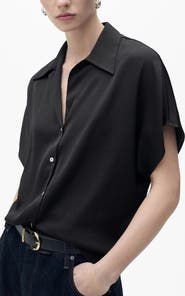 MANGO Short Sleeve Satin Button-Up Shirt