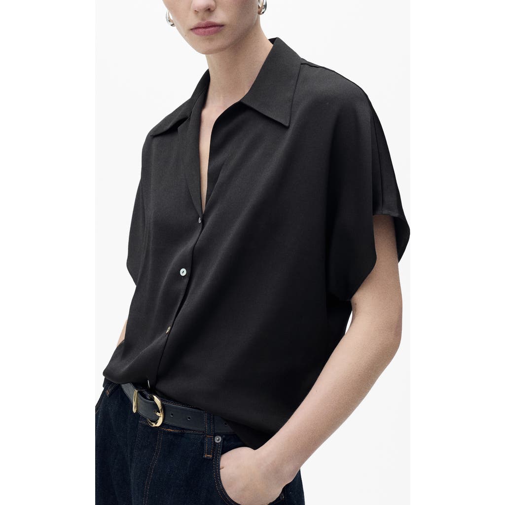 Shop Mango Short Sleeve Satin Button-up Shirt