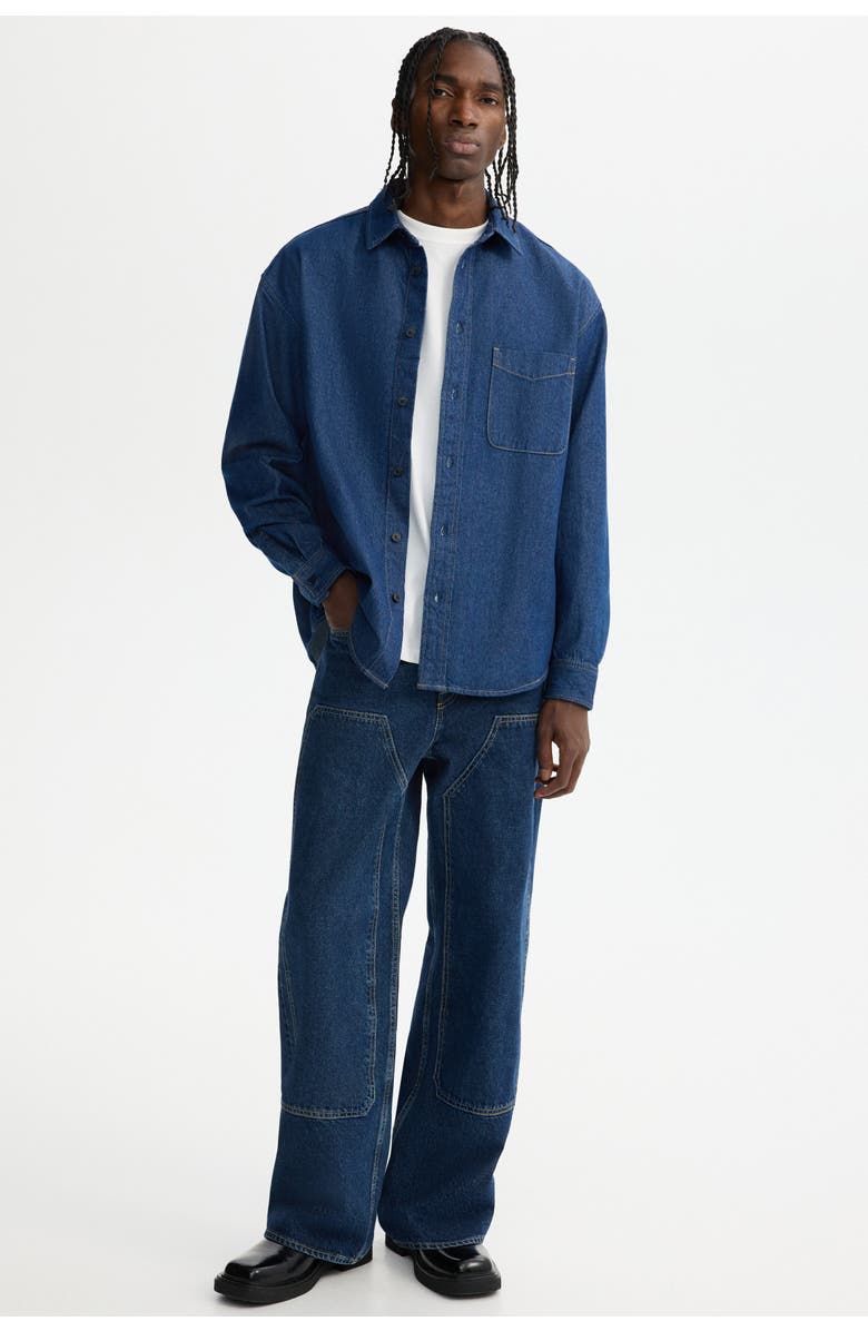 H&M Loose Fit Denim Shirt, Alternate, color, Dark Denim Blue