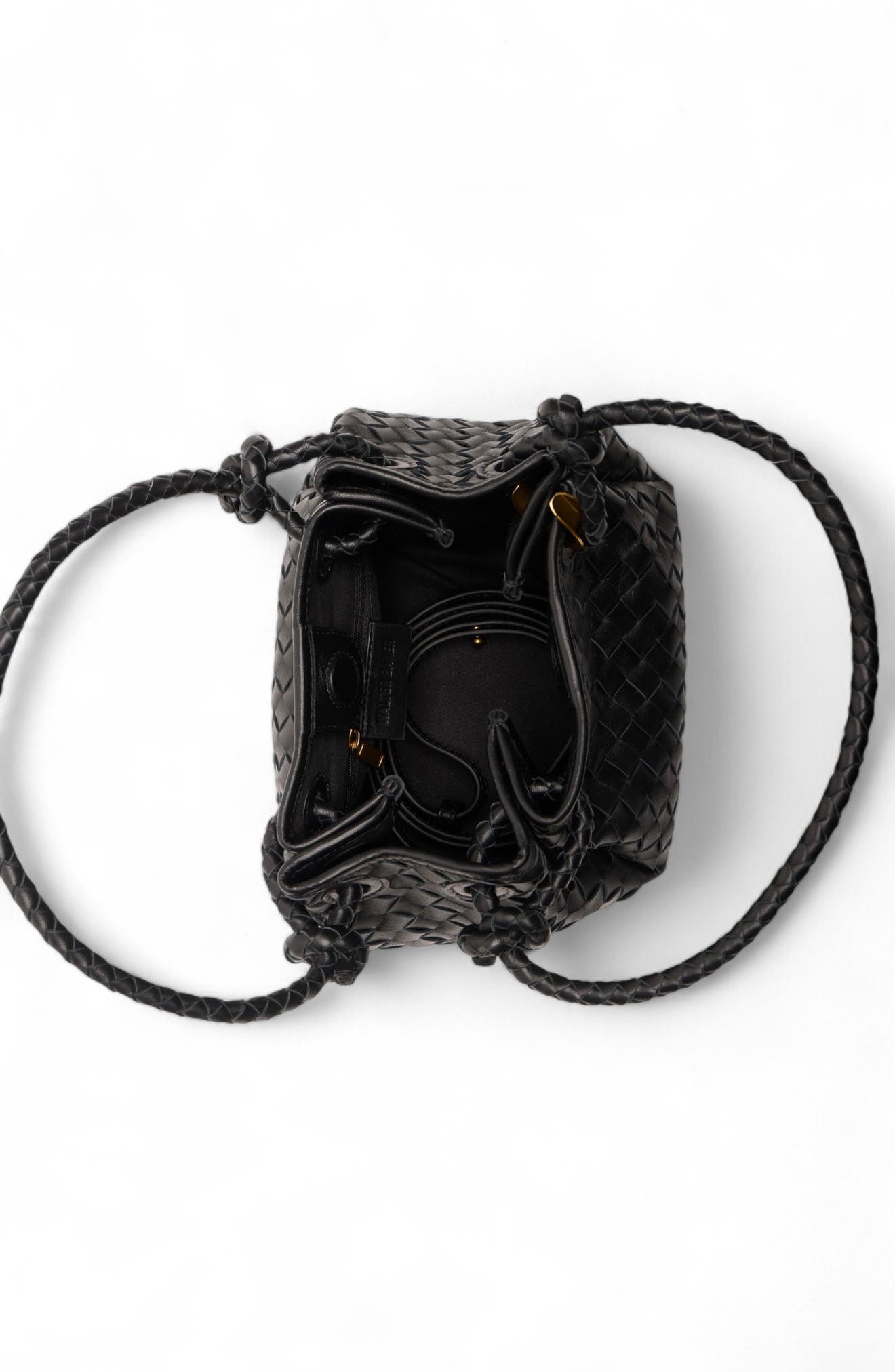 Kinsley Knot Top Handle Woven Leather Bag, Alternate, color, BLACK