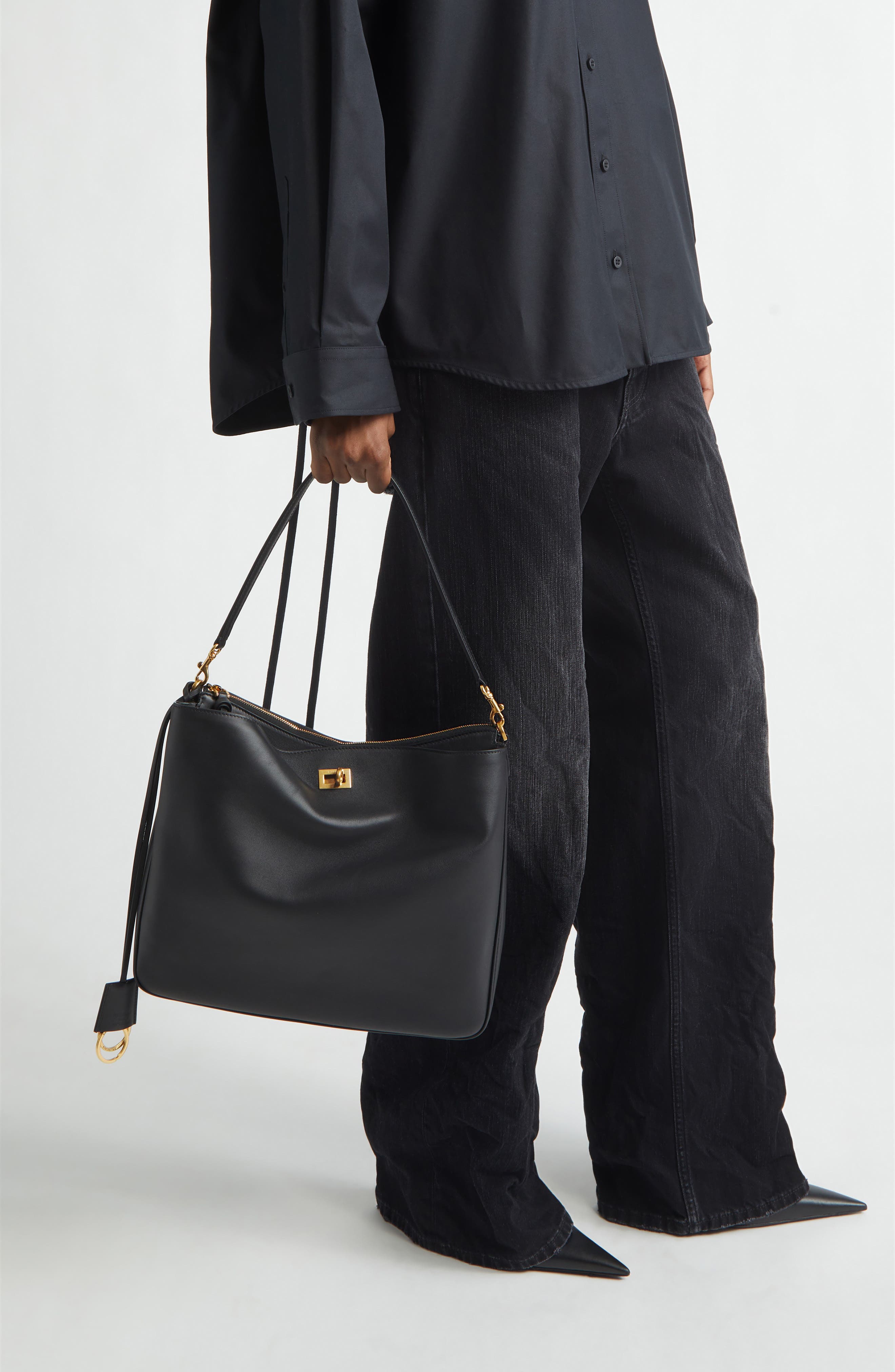 Balenciaga Medium Rodeo Leather Hobo Bag, Alternate, color, 1000 Black