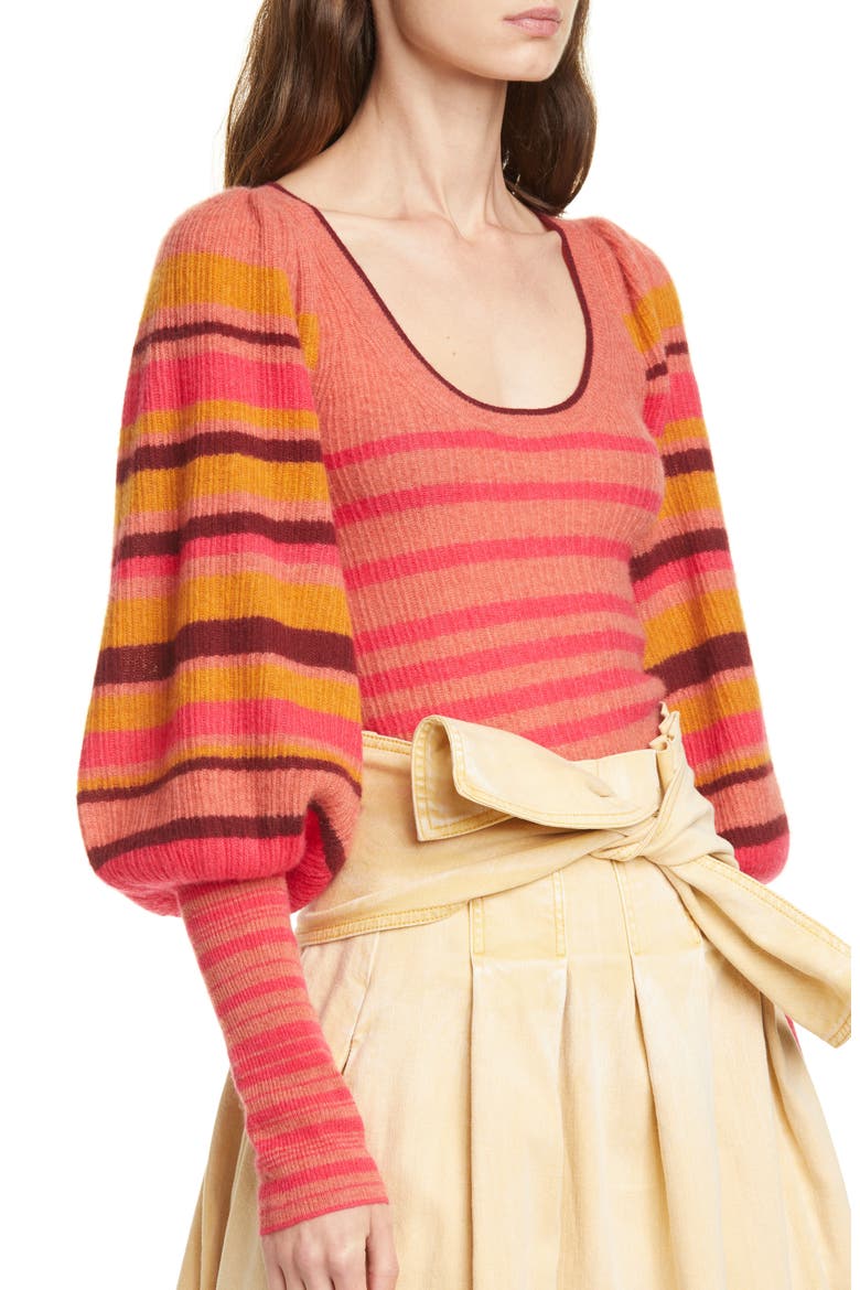 Kariana Stripe Cashmere Sweater, Alternate, color, CERISE