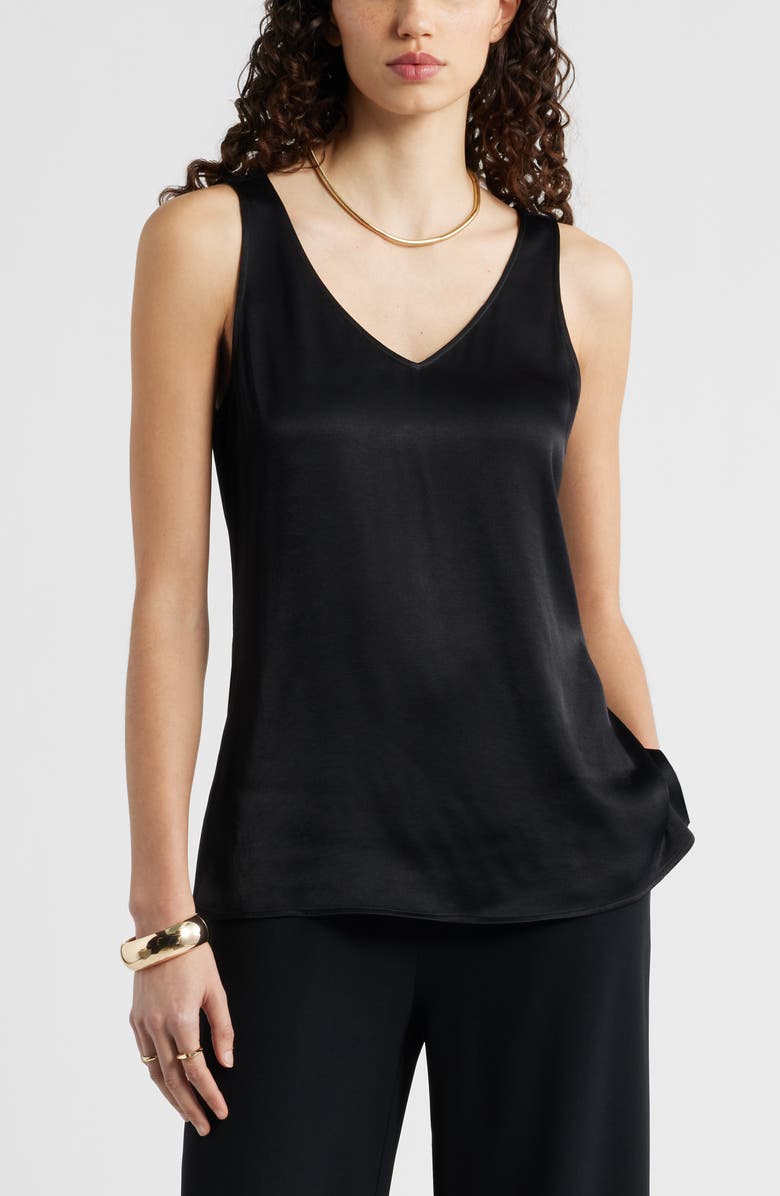 Nordstrom Satin Shell Top, Main, color, Black