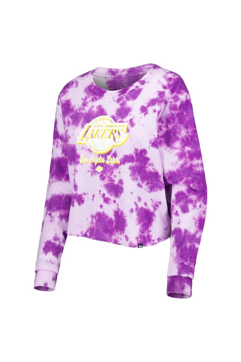 Women's New Era Purple Los Angeles Lakers Tie Dye Cropped Long Sleeve T-Shirt, Alternate, color, Purple