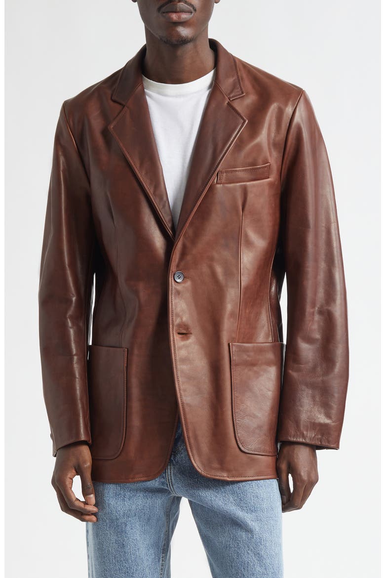 Saico Leather Blazer, Main, color, BROWN