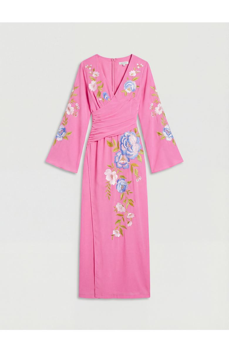 Coast Embroidered V-Neck Wrap Dress, Alternate, color, Hot Pink