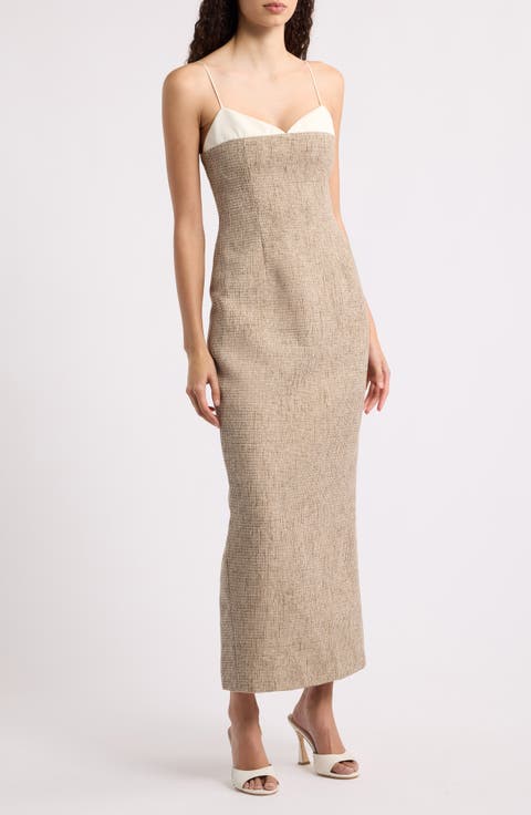 Tweed Contrast Detail Midi Dress