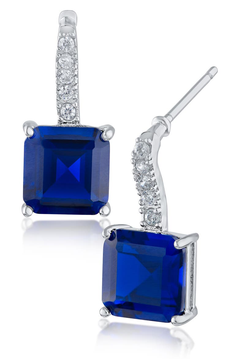 Asscher Cut Cubic Zirconia Drop Earrings, Main, color, BLUE/ SILVER