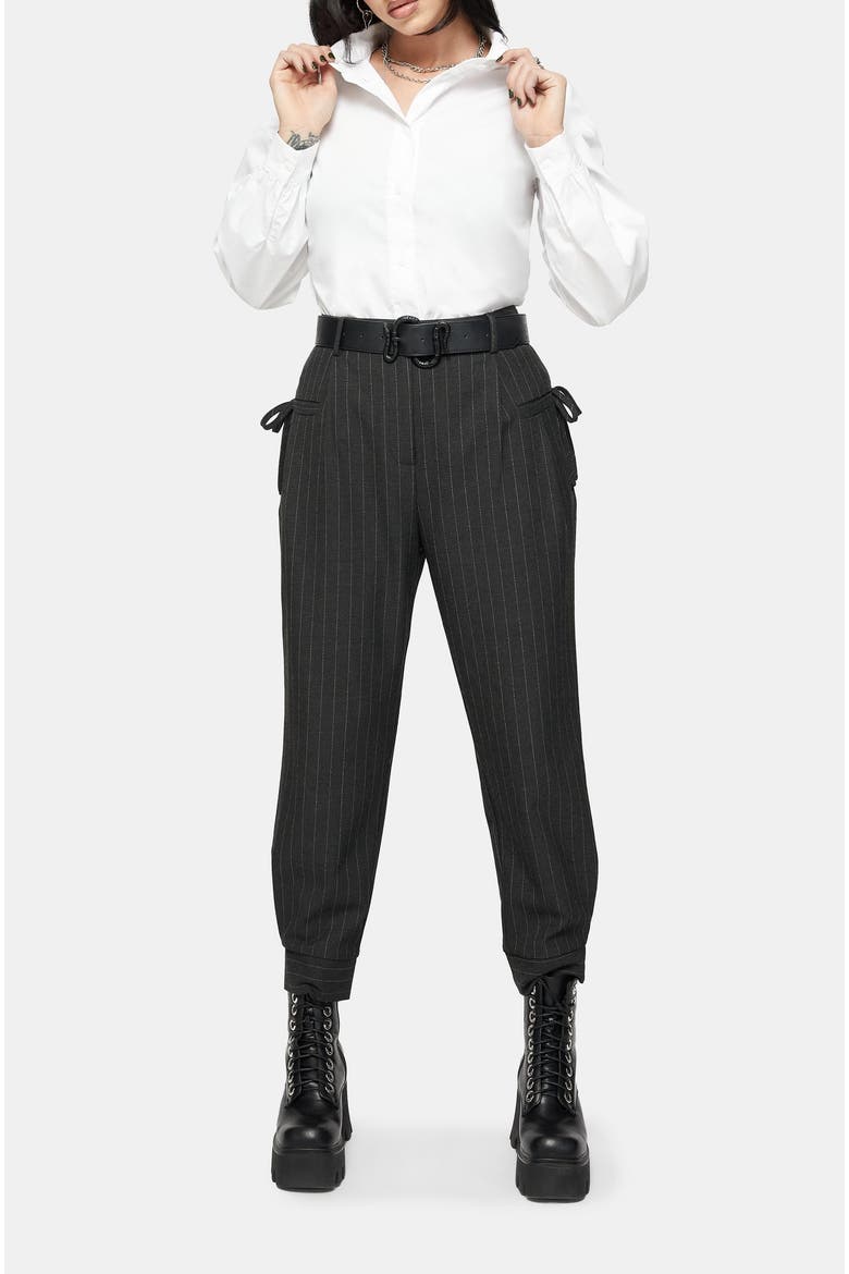Sabrina Pinstripe Bow Detail Trouser, Alternate, color, Black