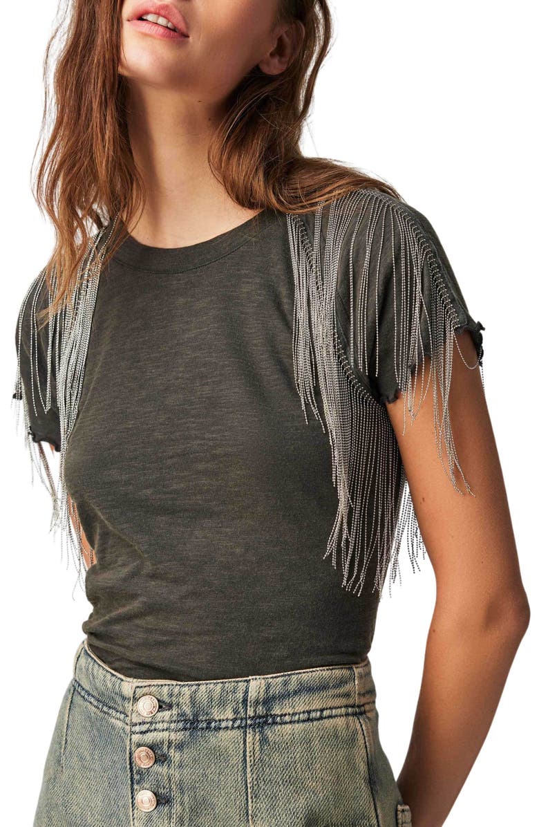 Free People Bang Bang Beaded Fringe T-Shirt, Main, color,