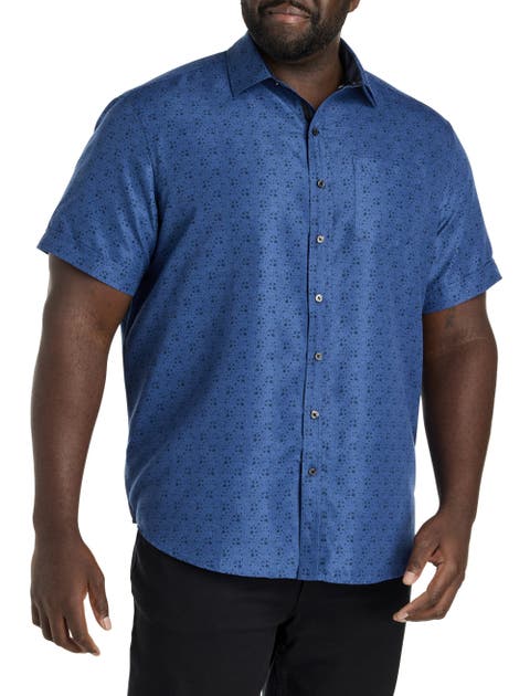 Big & Tall Tonal Floral Microfiber Sport Shirt