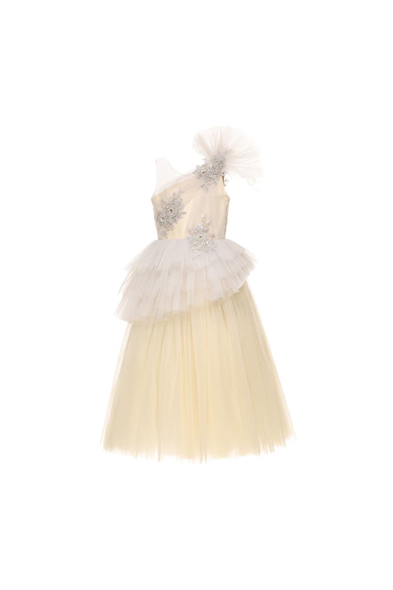 Mirabelle One-Shoulder Embellished Gown, Main, color, cream