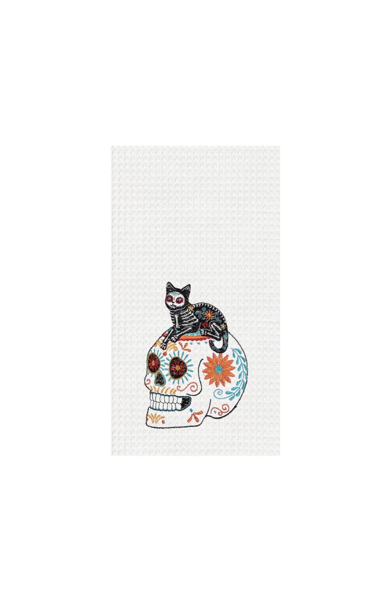 C&F Home Feline Cat Sugar Colorful Waffle Weave Dishtowel, Main, color, White