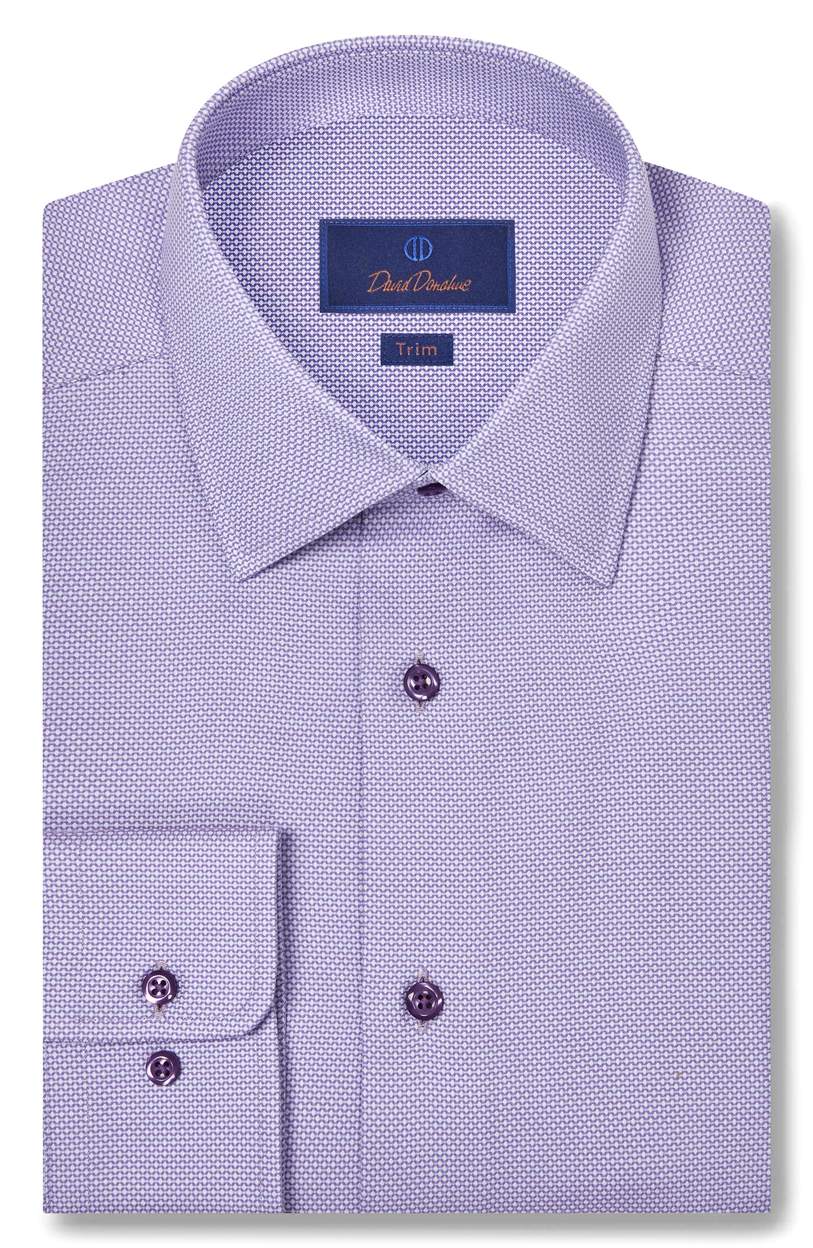 David Donahue Trim Fit Microdobby Dress Shirt in Lilac 