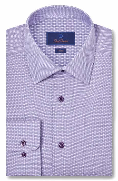 David Donahue Trim Fit Microdobby Dress Shirt