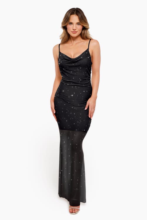 Popilush Shapewear Heat-set Crystal Mesh Slimming Maxi Slip Dress In Standard Black