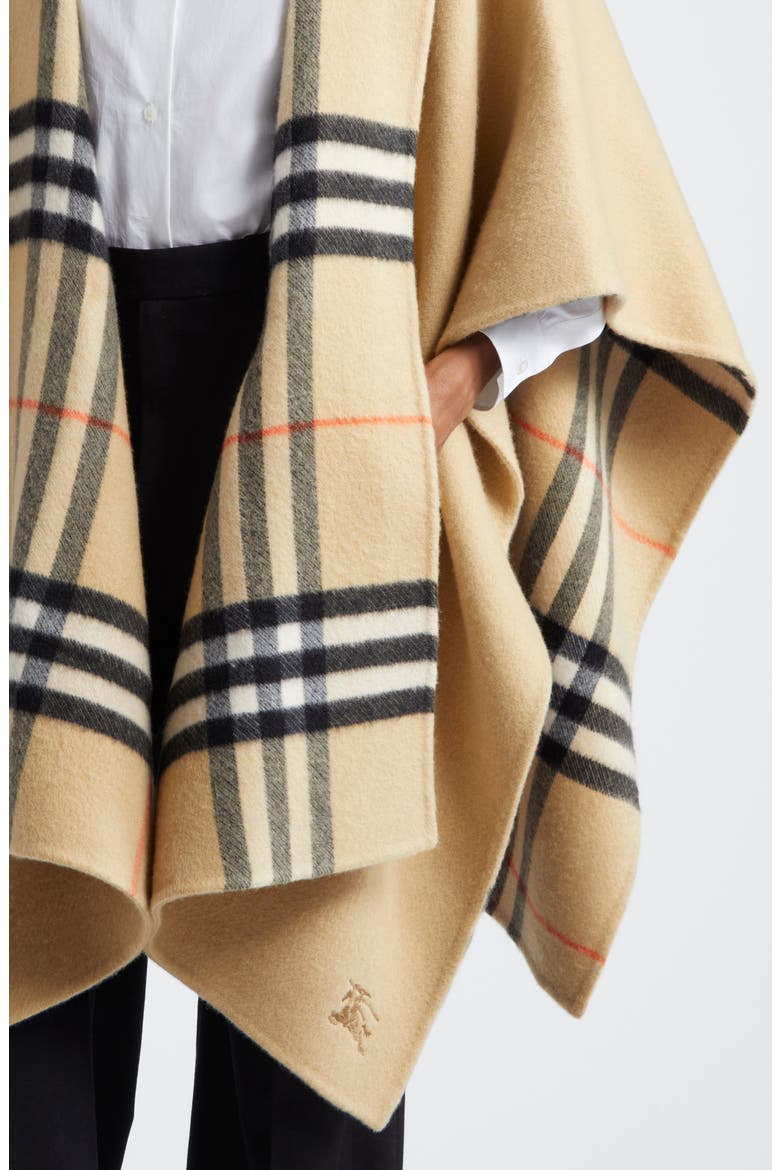 Check/EKD Reversible Hooded Cashmere Cape, Alternate, color, SAND/SAND