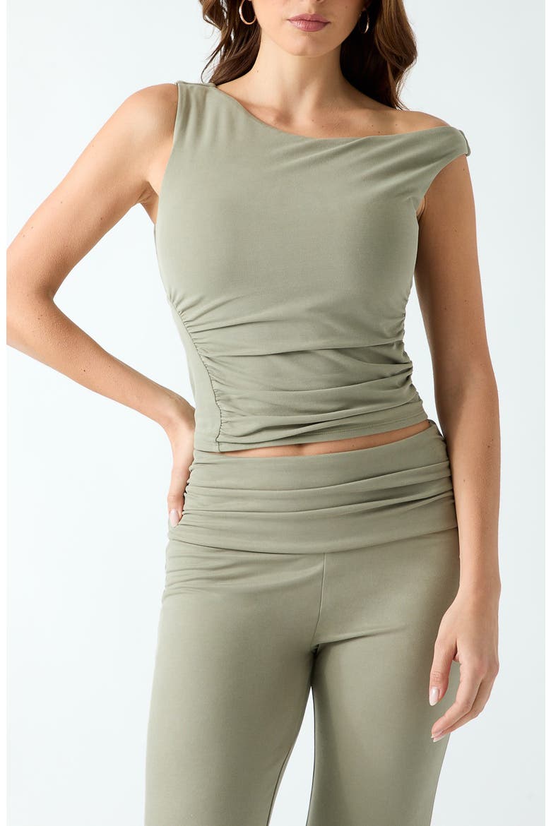 Iliana One-Shoulder Shirred Top, Main, color, GREEN