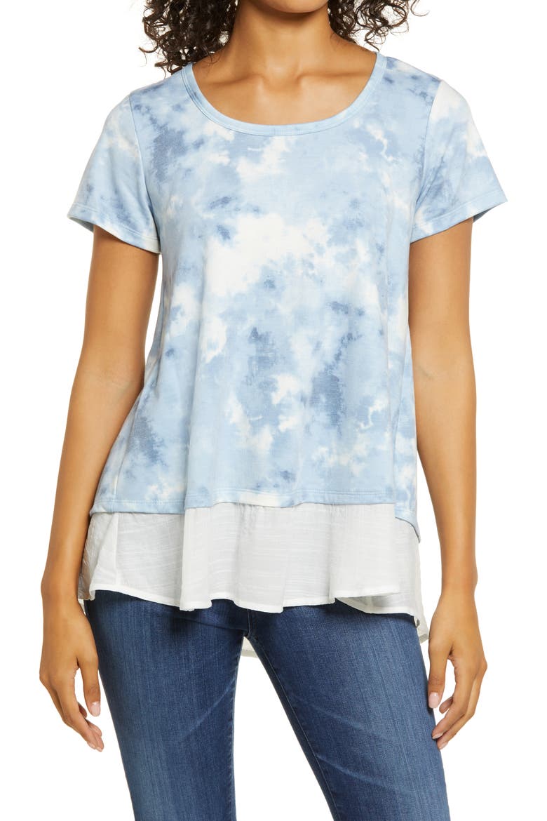 Mixed Media Top, Main, color, BLUE TIE DYE