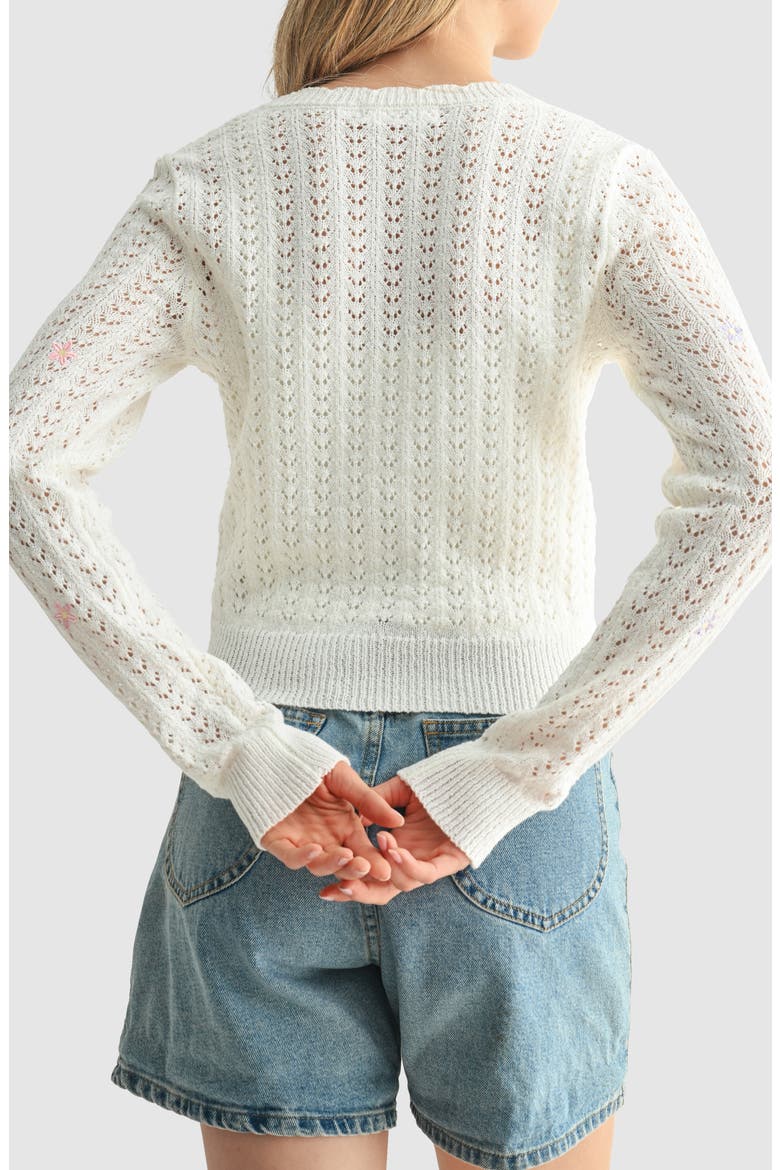 Pointelle Floral Cardigan, Alternate, color, IVORY