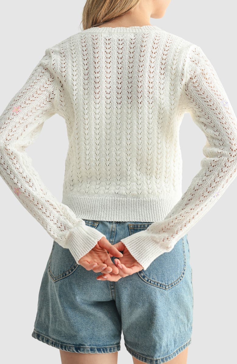All in Favor Pointelle Floral Cardigan, Alternate, color, Ivory