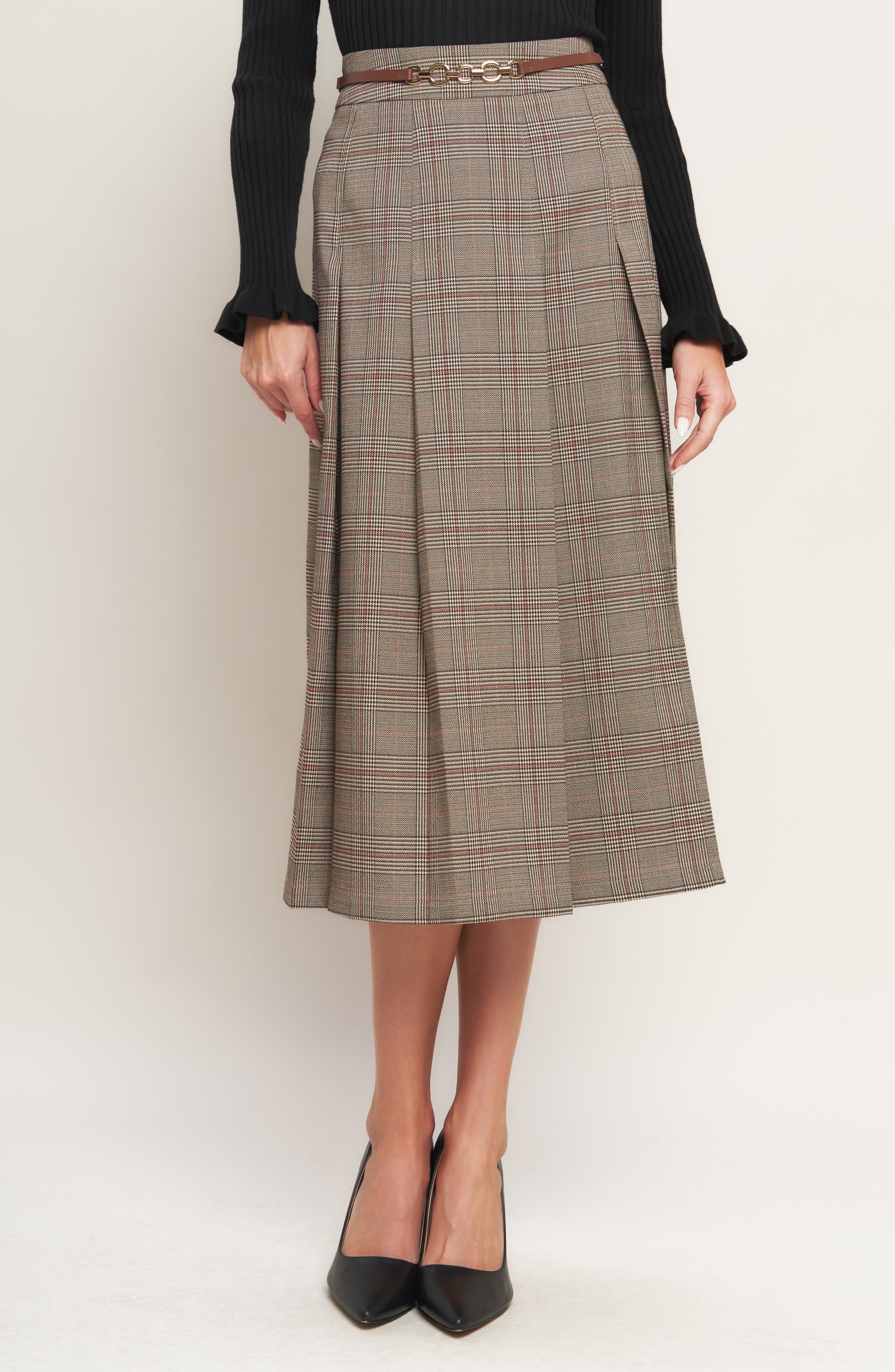 FLYING TOMATO Plaid Midi Skirt