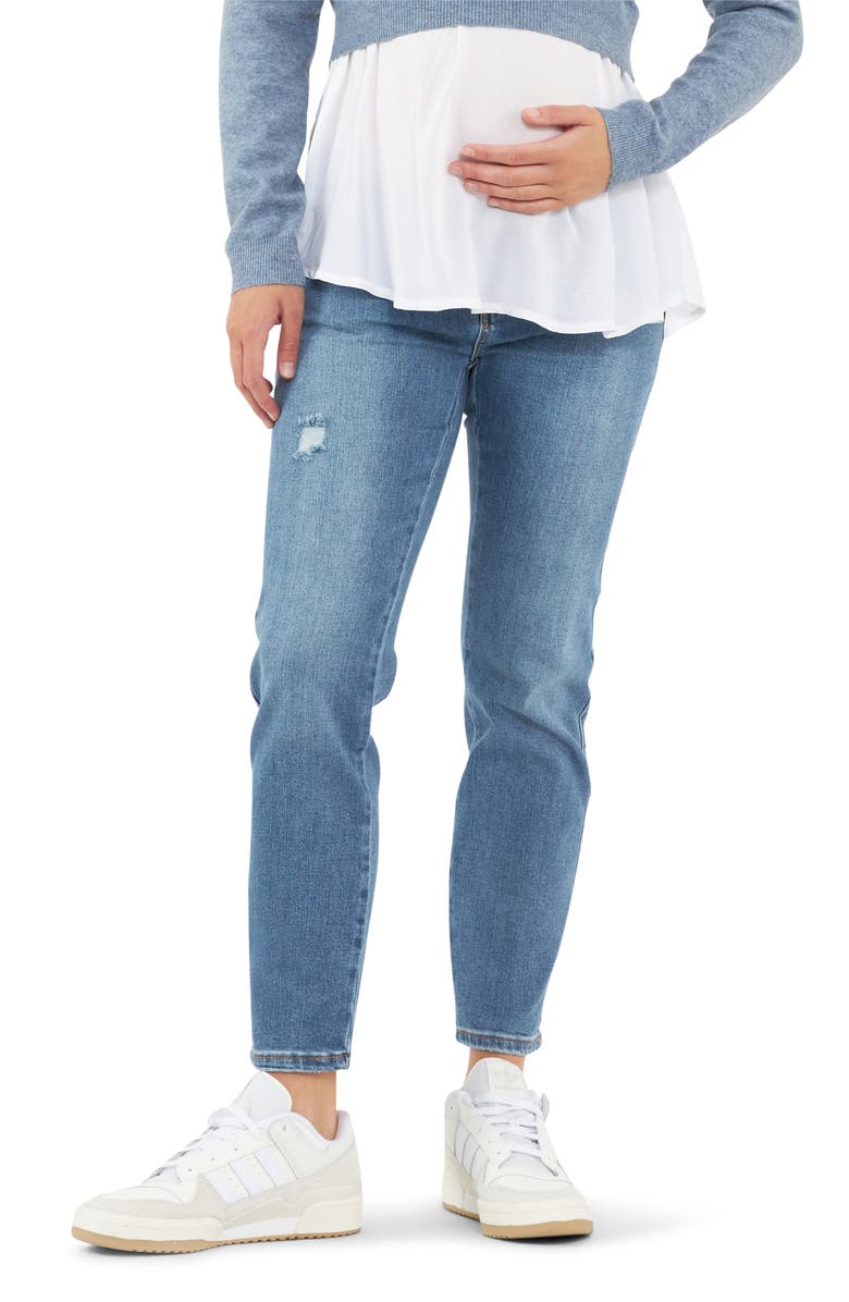 Ripe Maternity Dylan Distressed Straight Leg Maternity Jeans, Main, color, Blue