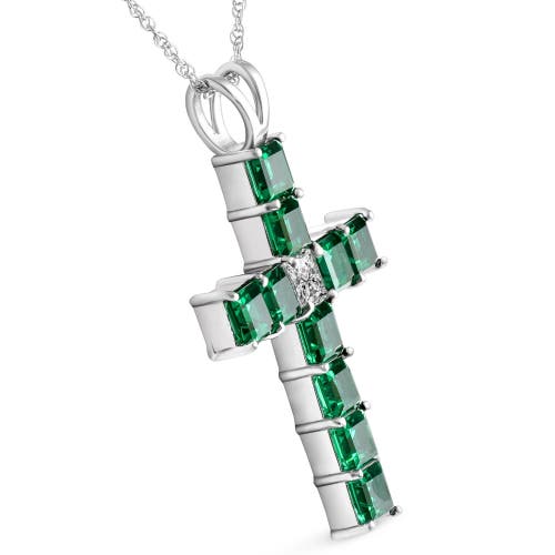 Bliss Diamond 6ct Tw Princess Cut Diamond & Emerald Cross Pendant Necklace Gold Lab Grown In White Gold