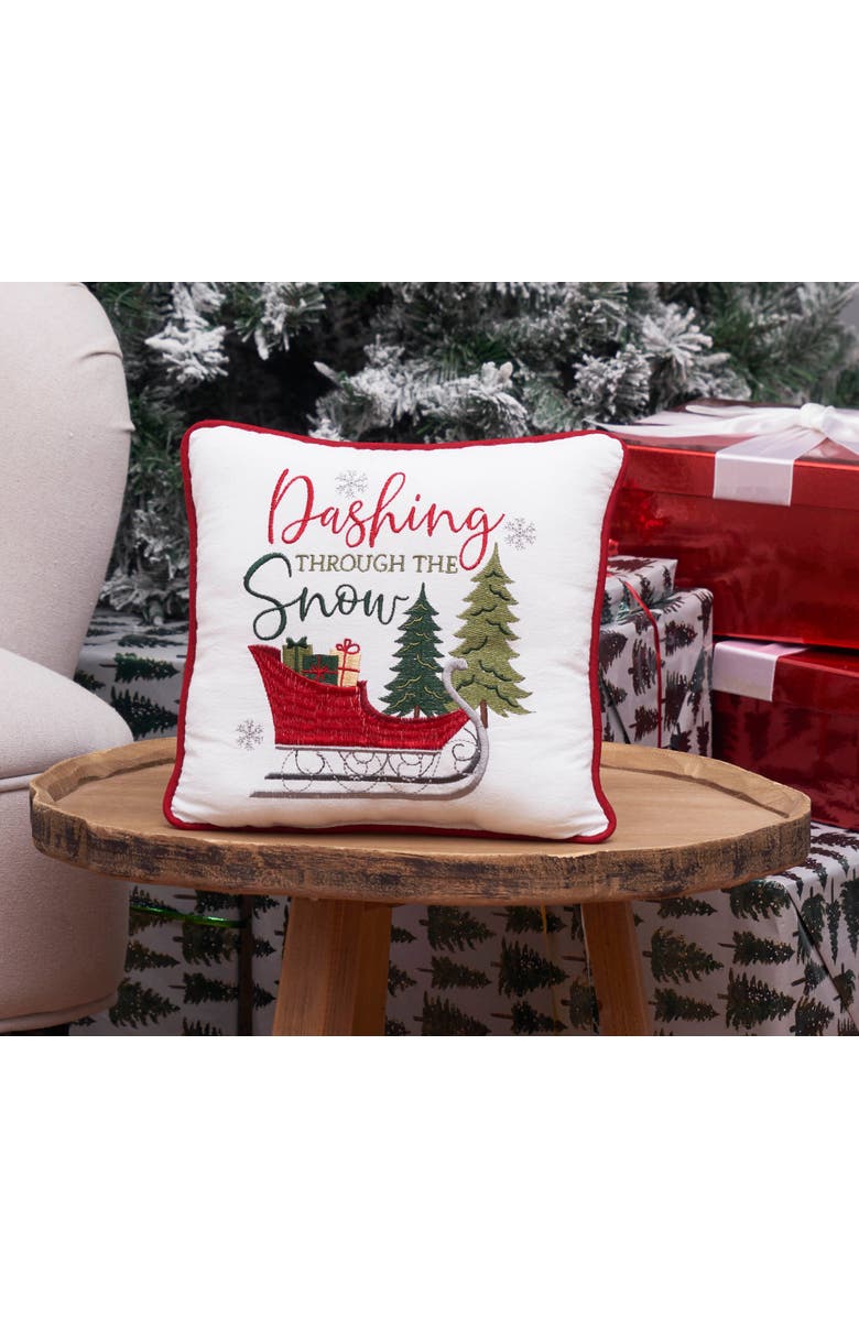 C&F Home Dashing Through The Snow Small Christmas Accent Pillow, 10" x 10", Alternate, color, Green