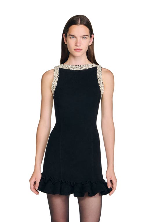 Sandro Short Beaded Dress In Black
