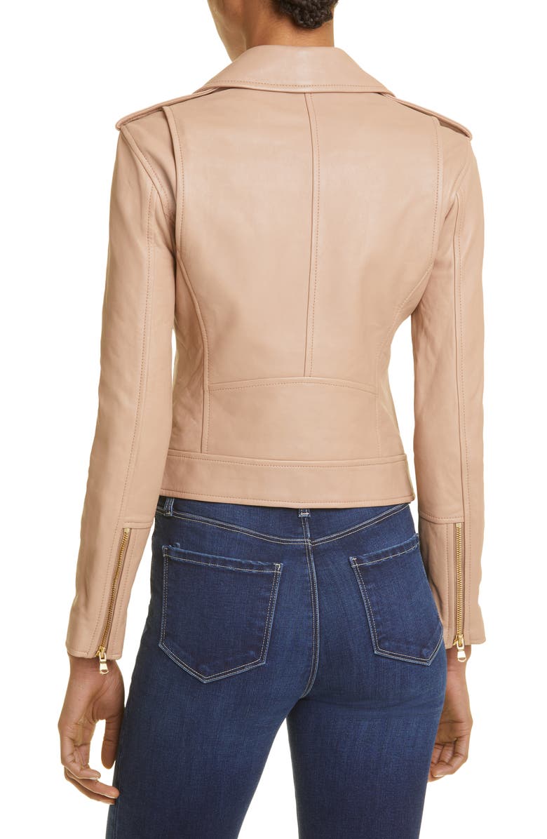 L'AGENCE Lambskin Leather Biker Jacket, Alternate, color, 