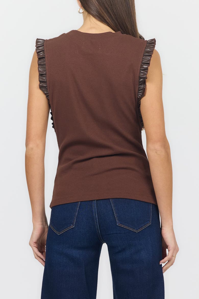Bridget Leather Ruffle Rib Tank, Alternate, color, Shaved Chocolate