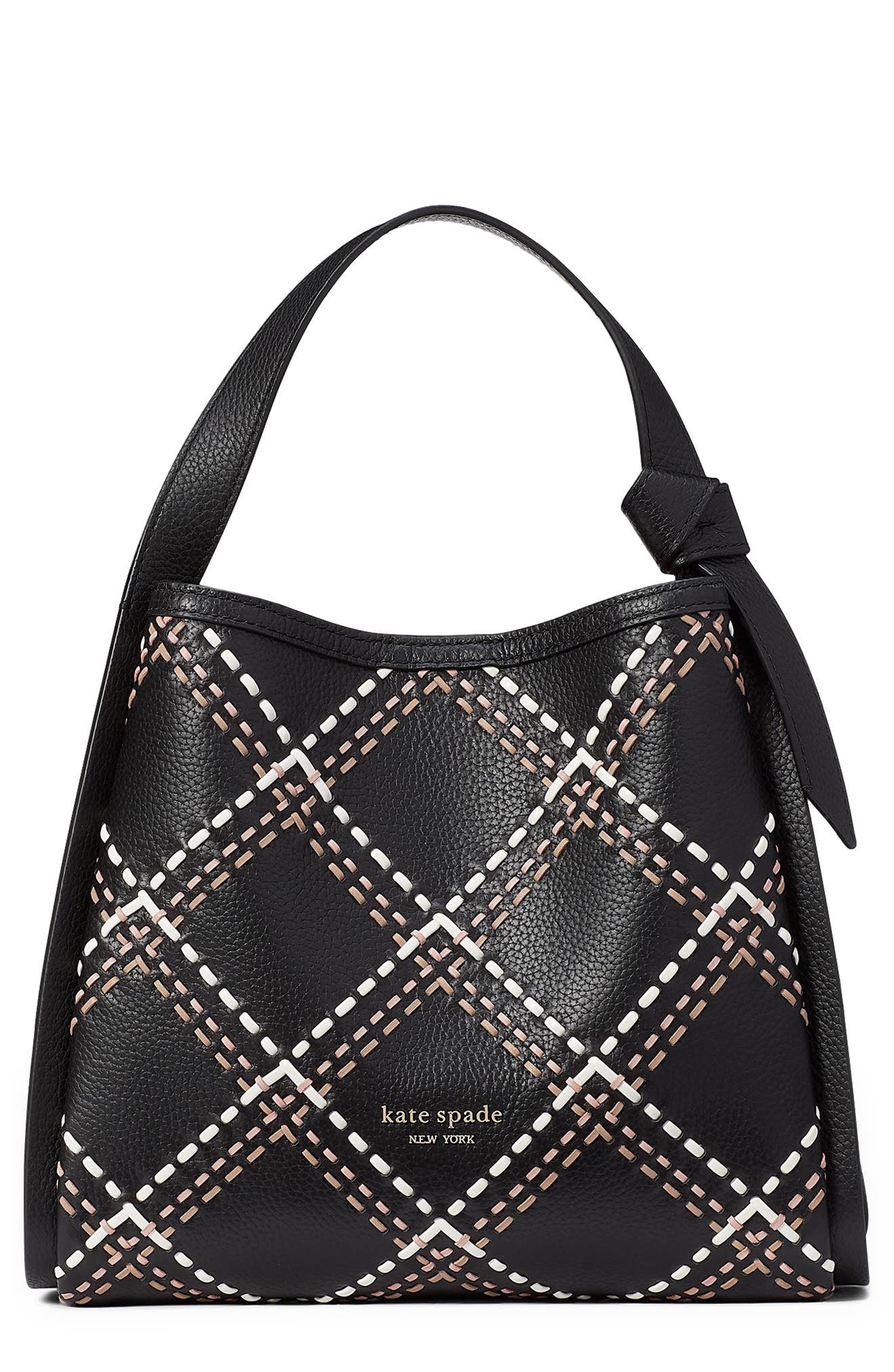 Kate Spade New York medium plaid stitch leather tote, Main, color, 