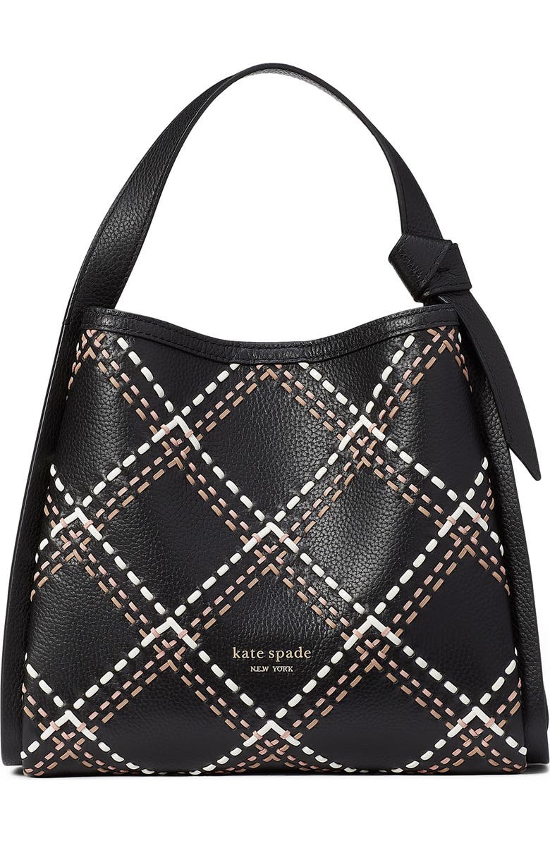 Kate Spade New York medium plaid stitch leather tote, Main, color,