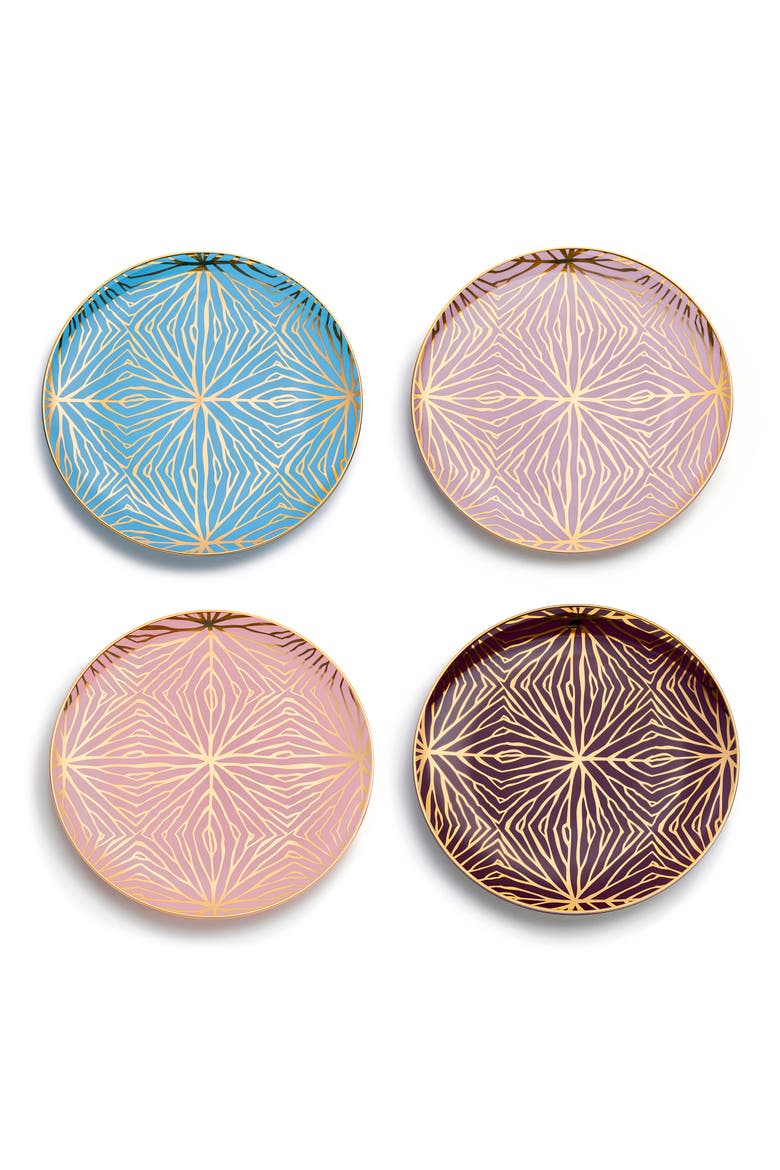Set of 4 Assorted Talianna Ceramic Dessert Plates, Main, color, ASSORTED COLORS AND GOLD