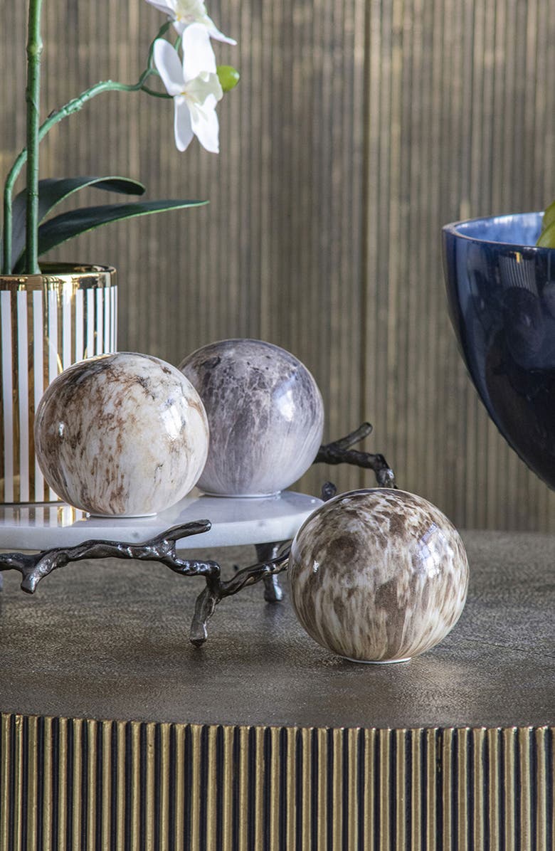 A & B Home Set of 6 Marble Ceramic Ball Accents, Alternate, color, Gray