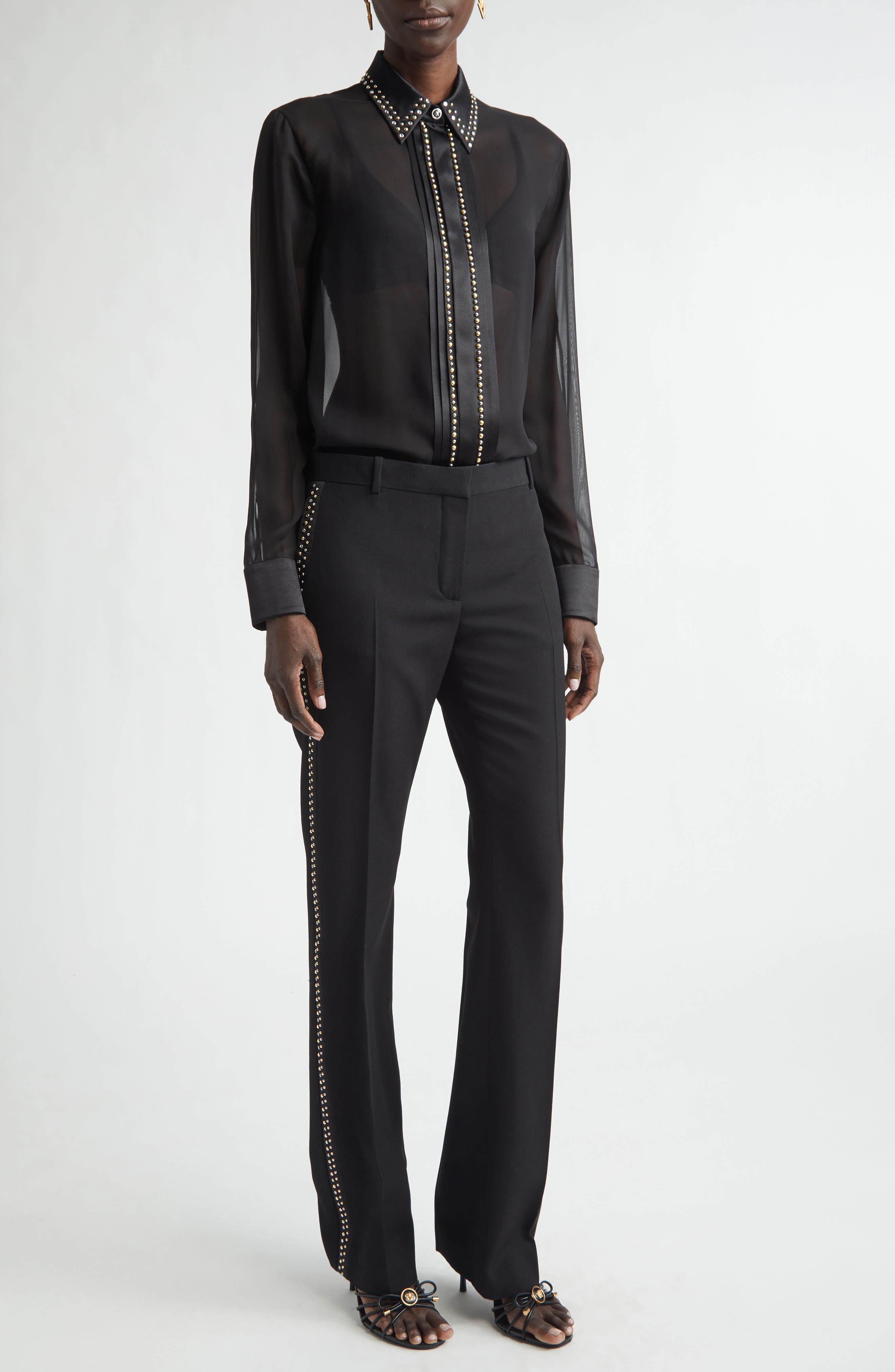Studded Silk Georgette Button-Up Shirt - image 2