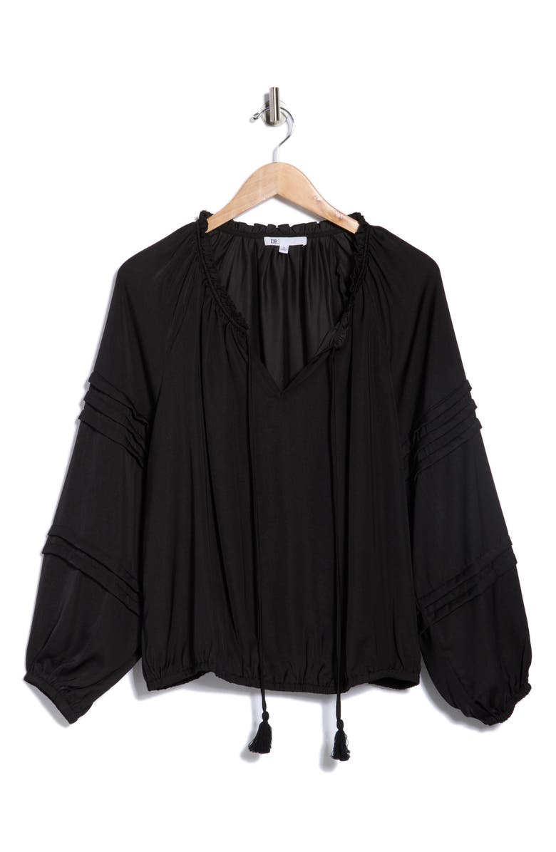 DR2 by Daniel Rainn Tie Front Long Sleeve Satin Top, Alternate, color, Black