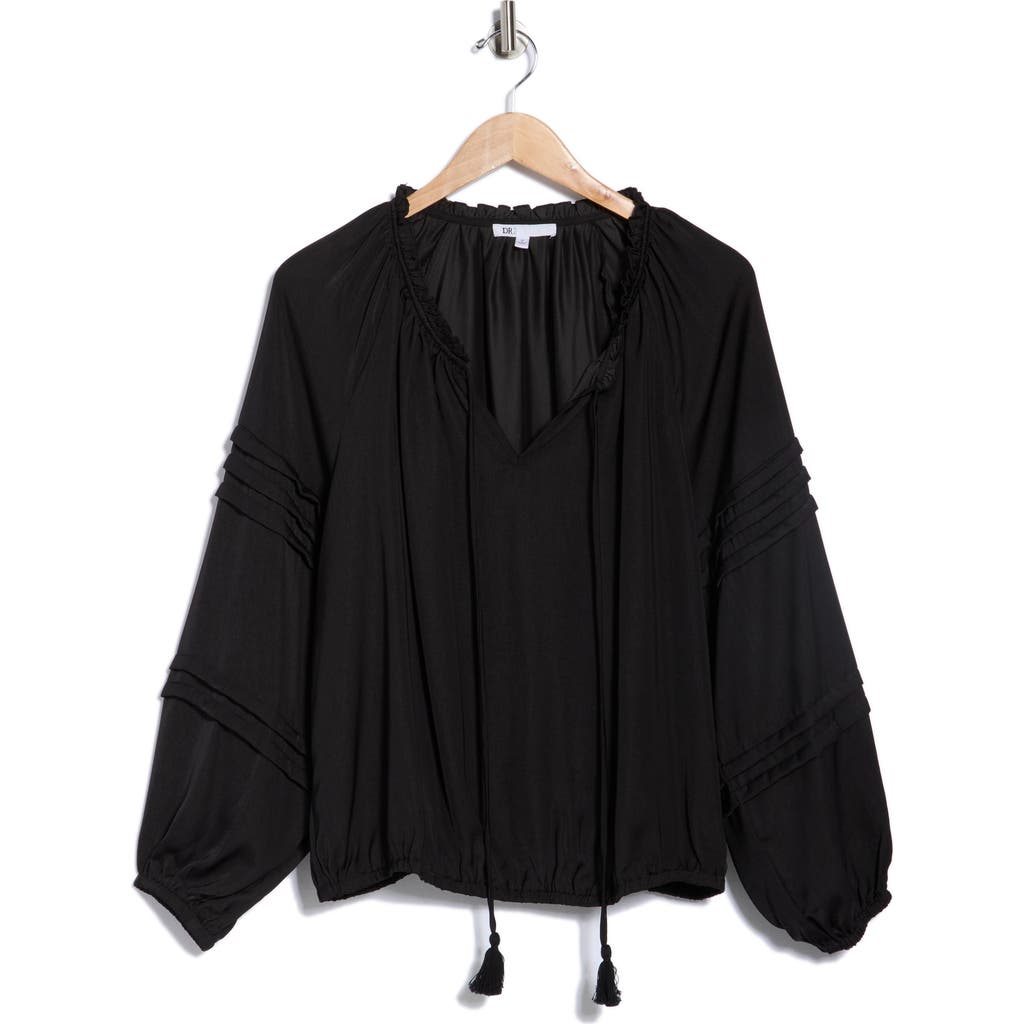 Dr2 By Daniel Rainn Long Sleeve Tie Front Satin Top In Black